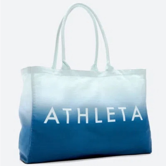 Athleta Handbags - ATHLETA Blue Teal Ombre Cotton Canvas Large Tote Bag 19" x 13"